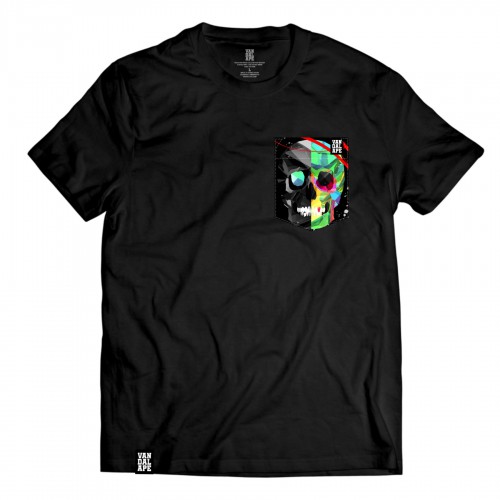 Tričko s vreckom krátky rukáv grafický dizajn Polygon Skull