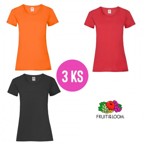 3 PACK - Dámske tričko LADY-FIT V-WEIGHT TEE , Orange, Red, Black