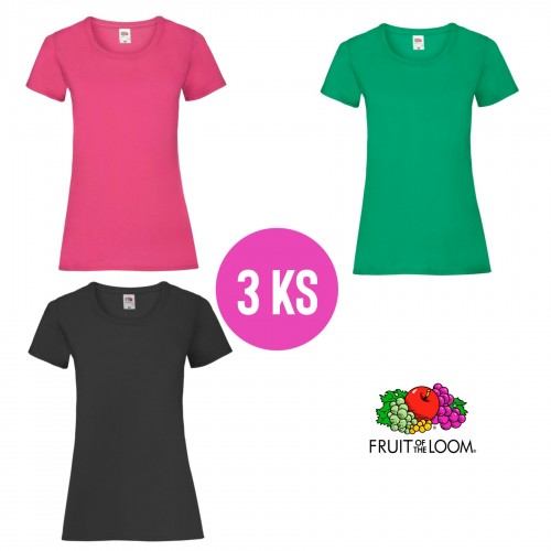 3 PACK - Dámske tričko LADY-FIT V-WEIGHT TEE , Fuchsia, Kelly green, Black