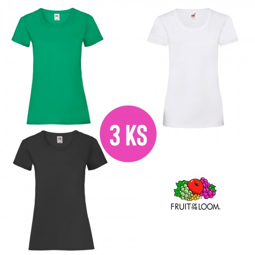3 PACK - Dámske tričko LADY-FIT V-WEIGHT TEE , Kelly green, White, Black